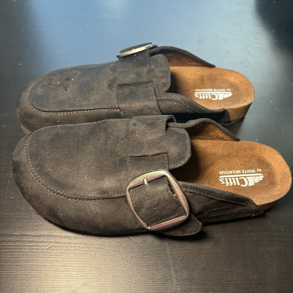 Cliffs by White Mountain Shoes Womens Size 8.5 Black Suede Buckle Clog Mule